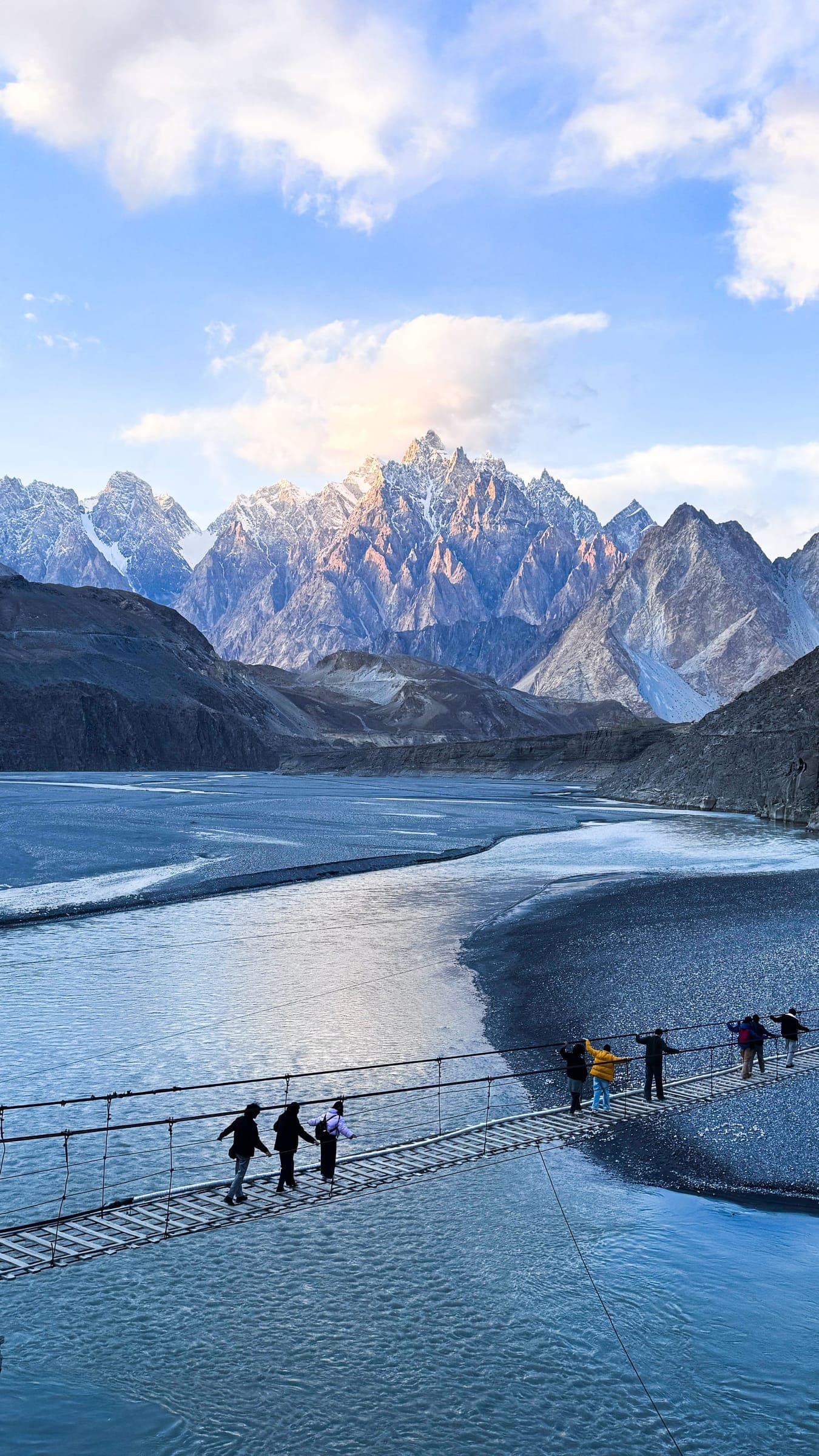 Crossing the Hussaini suspension bridge near Passu, below the Karakoram